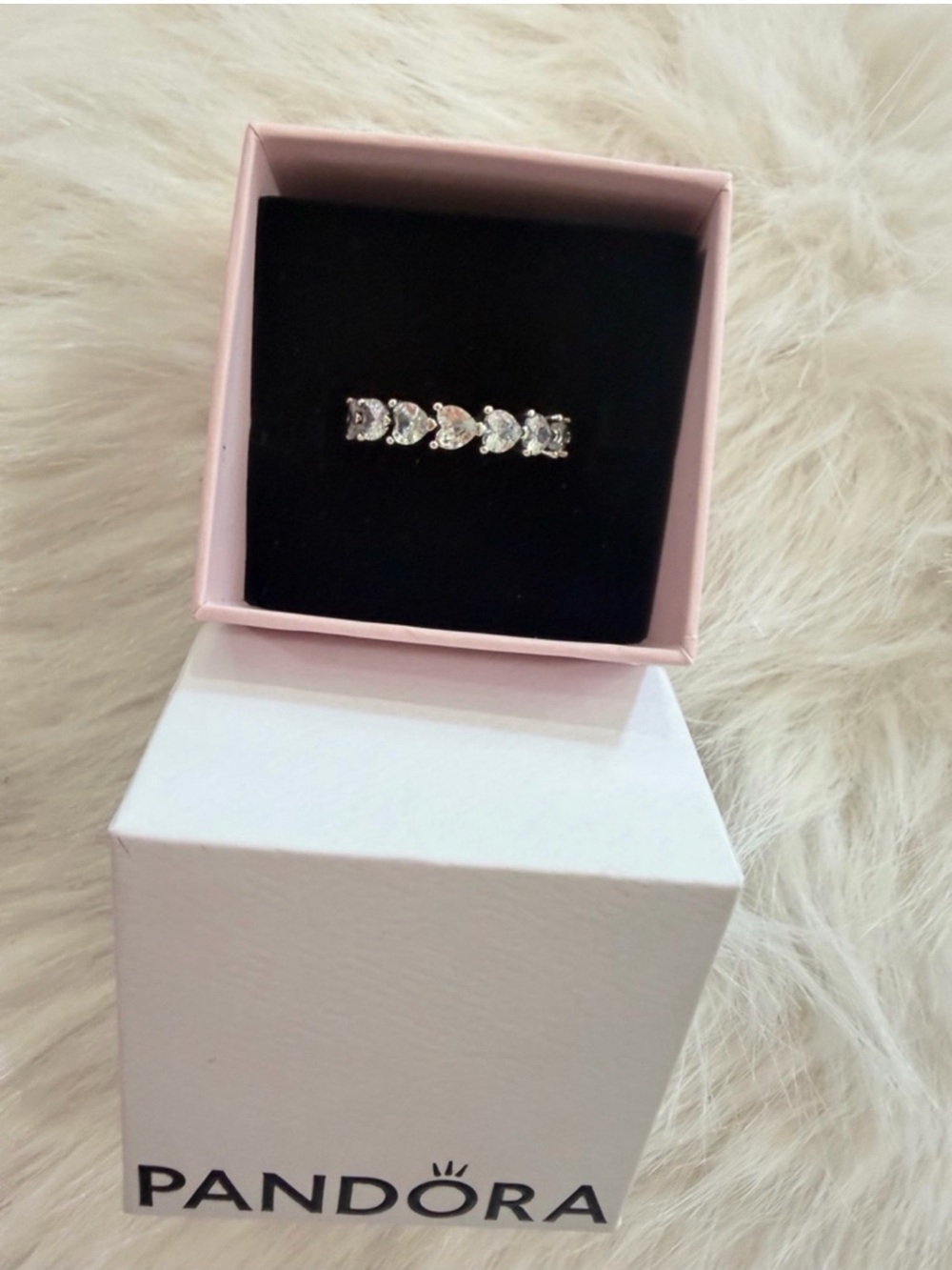 Pandora Silver Ring with Heart and Round Clear Stones